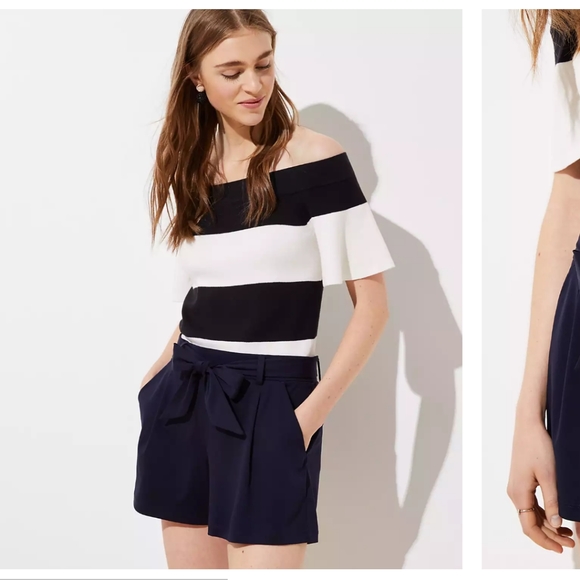 LOFT Striped Off The Shoulder Sweater Top short sleeve size Small - Picture 2 of 6